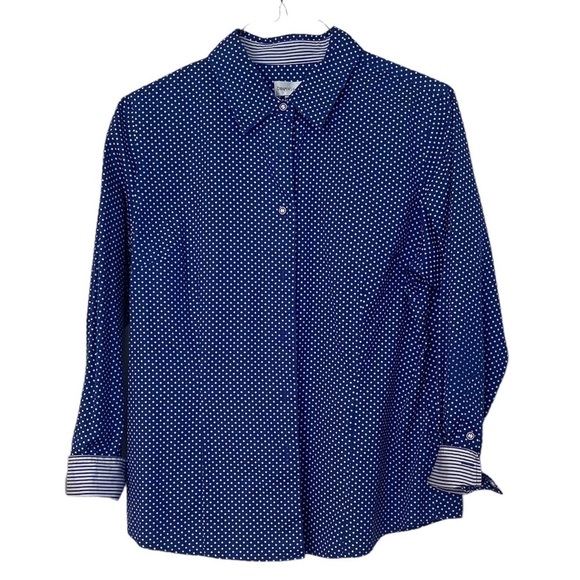 Draper’s & Damon’s Shirt Polka Dot Button Down Cotton Striped Flip Cuffs Size L - Picture 2 of 8